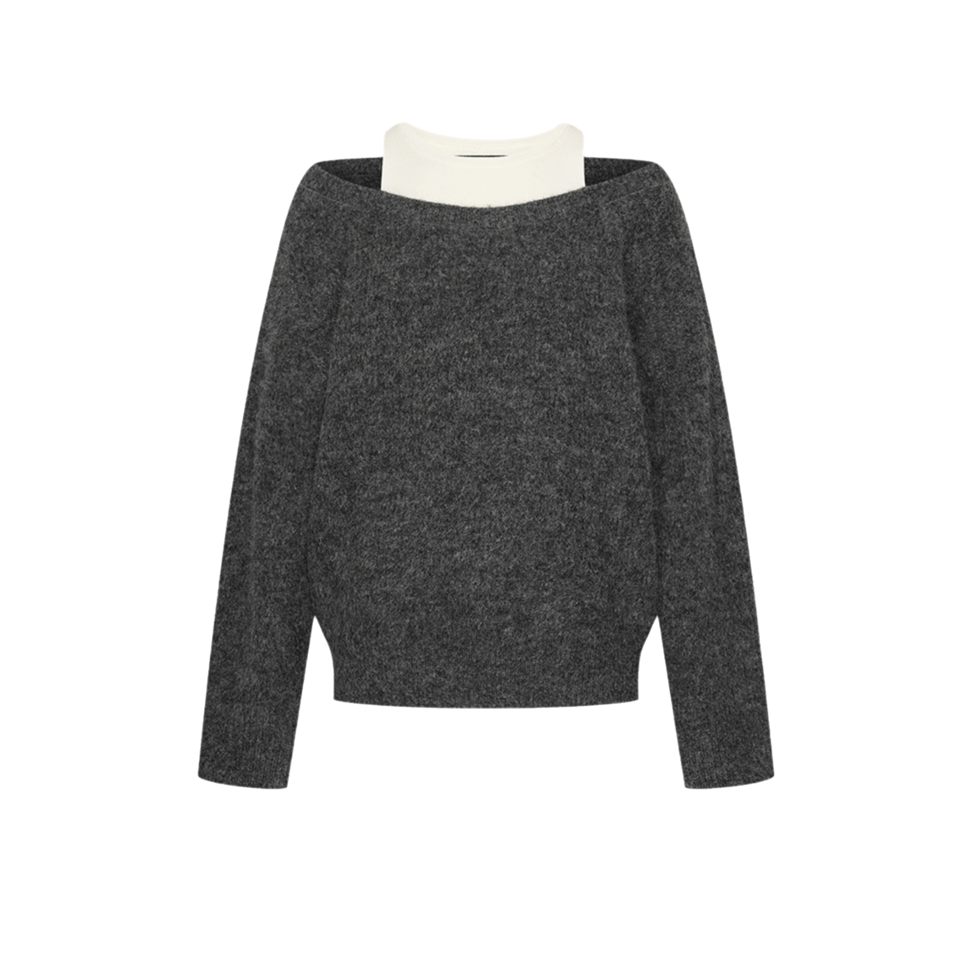 UR&DC2025秋冬新款简约设计感格雷系假两件拼接长袖针织衫女上衣