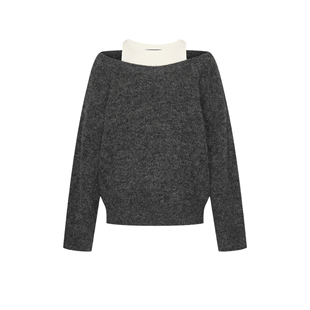 UR&DC2025秋冬新款简约设计感格雷系假两件拼接长袖针织衫女上衣