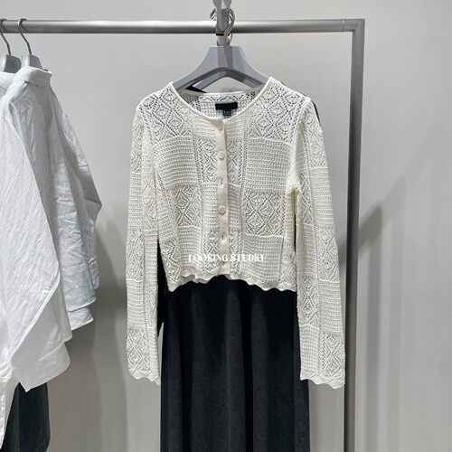 UR&DC2026春季新款法式粉彩风气质镂空肌理感提花长袖针织开衫女