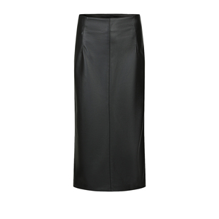 UR&DC2025年秋冬新款法式复古摩登气质开衩pu皮裙收腰显瘦半身裙