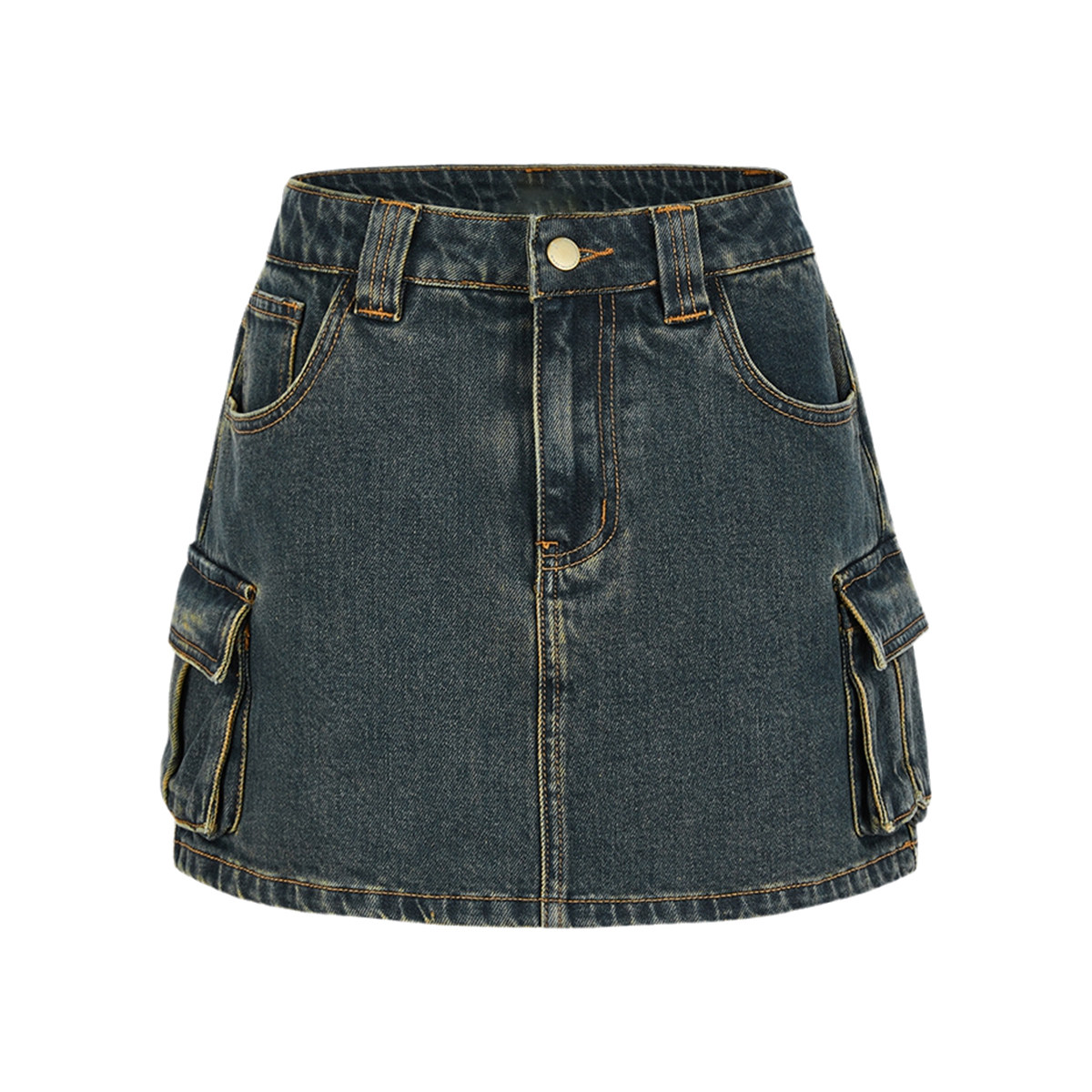 UR&DC2024夏季新款女装复古街头简约工装风立体口袋薄牛仔半裙