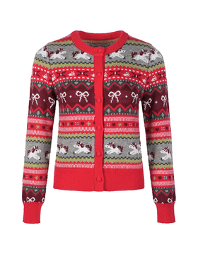 UR&DC2026春季新款圣诞大红色休闲费尔岛撞色提花长袖针织开衫女