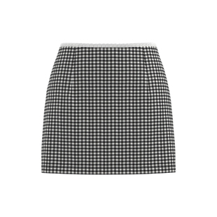 UR&DC2024夏季新款女装复古风通勤风格纹A字短裙高腰优雅格子半裙