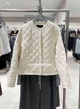 UR&DC2025冬季新款简约风菱格绗缝口袋短款轻薄羽绒服女薄款外套