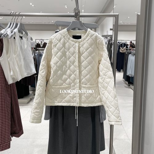 UR&DC2025冬季新款简约风菱格绗缝口袋短款轻薄羽绒服女薄款外套