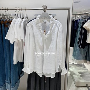 UR&DC2026春季新款钟楚曦同款法式休闲设计感系带罩衫长袖衬衫女
