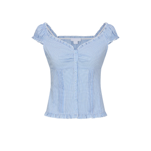 新款 衬衫 休闲荷叶边褶皱修身 开襟短袖 女棉上衣 短款 UR&DC2026春季