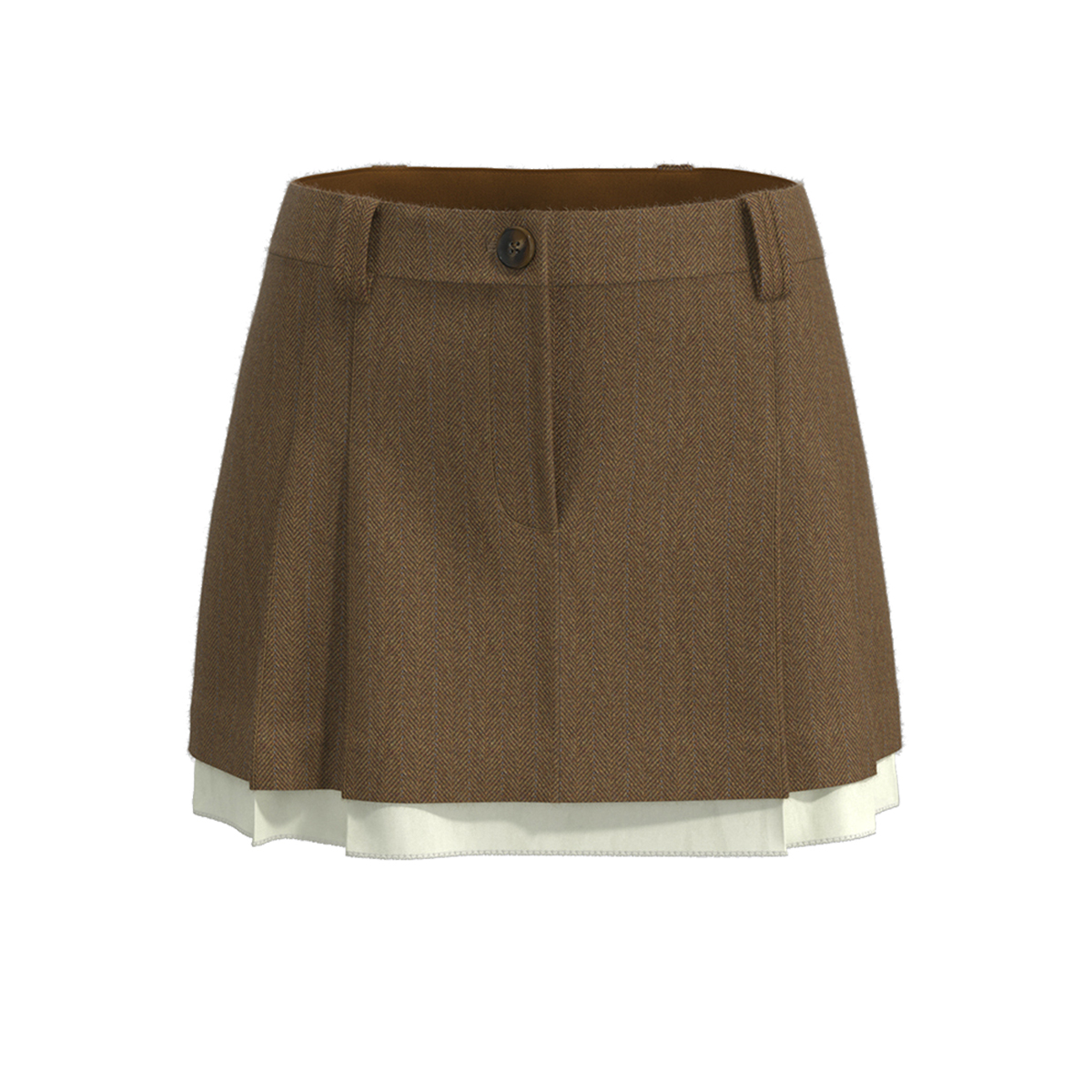 UR&DC2024冬季新款设计感都市学院风拼接压褶A字裙廓形短裙女半裙