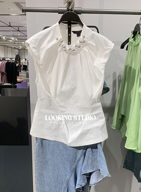 UR&DC2026夏季新款法式设计感摩登魅力钉珠饰收腰罩衫衬衫女上衣