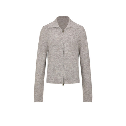 UR&DC2025冬季新款休闲简约翻领拉链短款长袖针织开衫女短款上衣