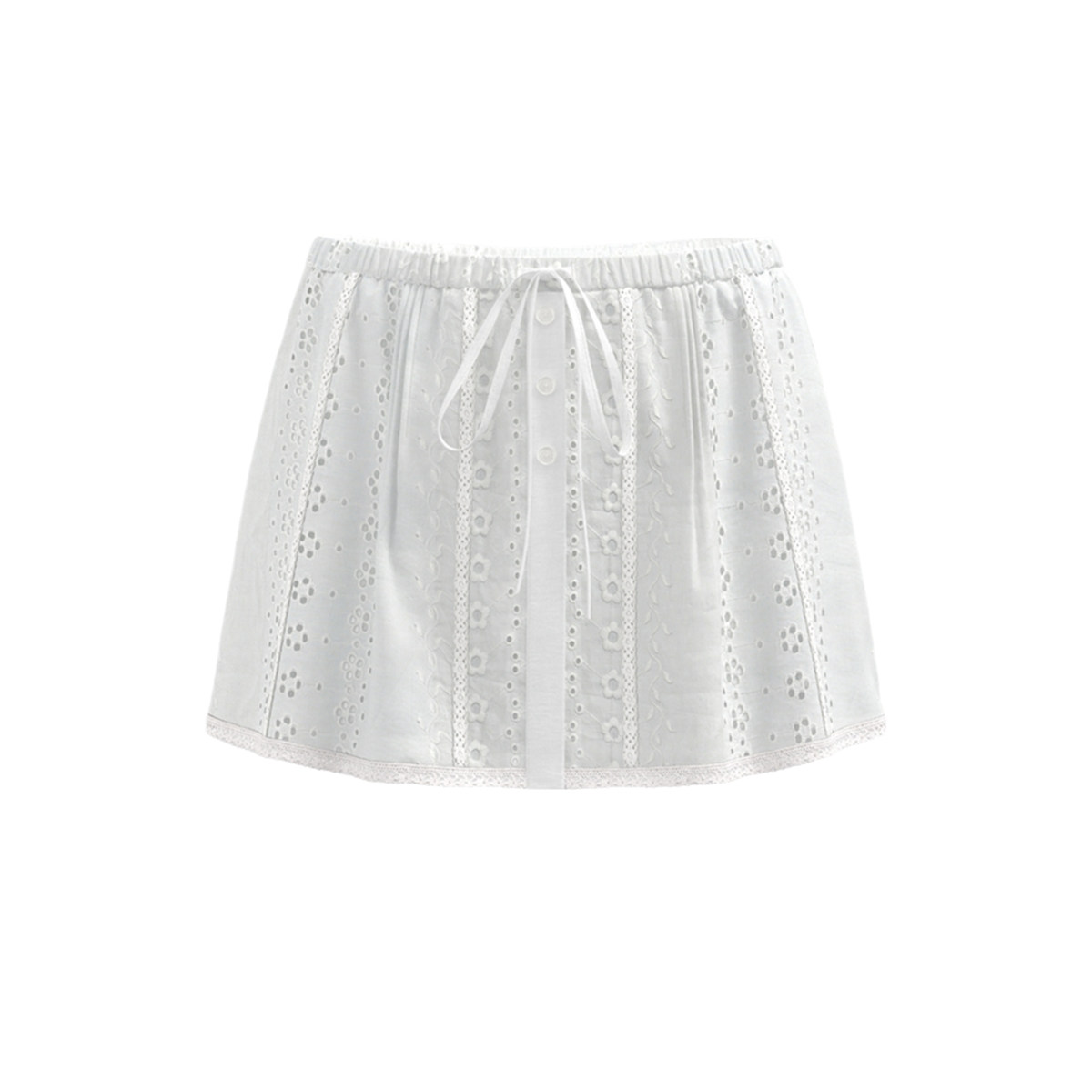 UR&DC2025夏季新款法式拼接蕾丝镂空松紧腰超短款半裙女白色短裙
