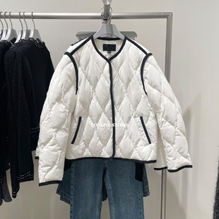 UR&DC2025冬季新款设计感魅力简约撞色边绗缝短款白色羽绒服女