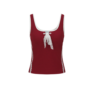 背心女短款 UR&DC2026春季 无袖 潮流运动风蕾丝花边饰修身 上衣 新款