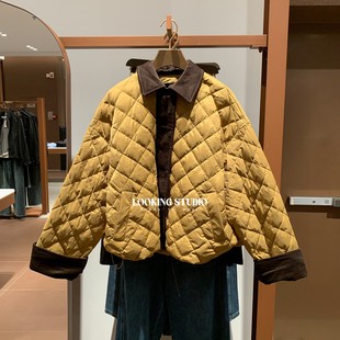 UR&DC2025秋季新款琥珀流光风撞色绗缝菱格纹超宽松短款羽绒服女