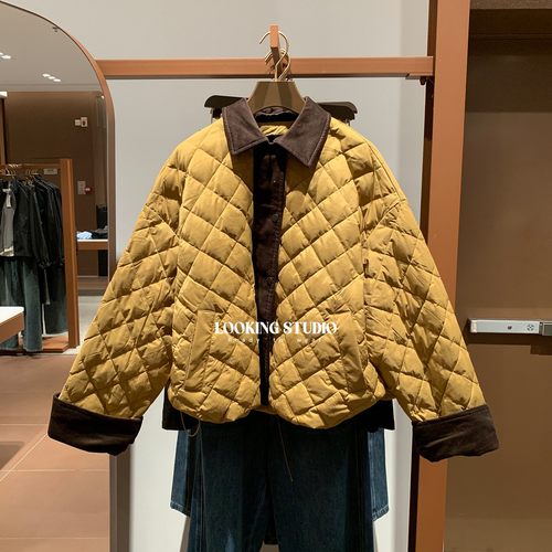 UR&DC2025秋季新款琥珀流光风撞色绗缝菱格纹超宽松短款羽绒服女