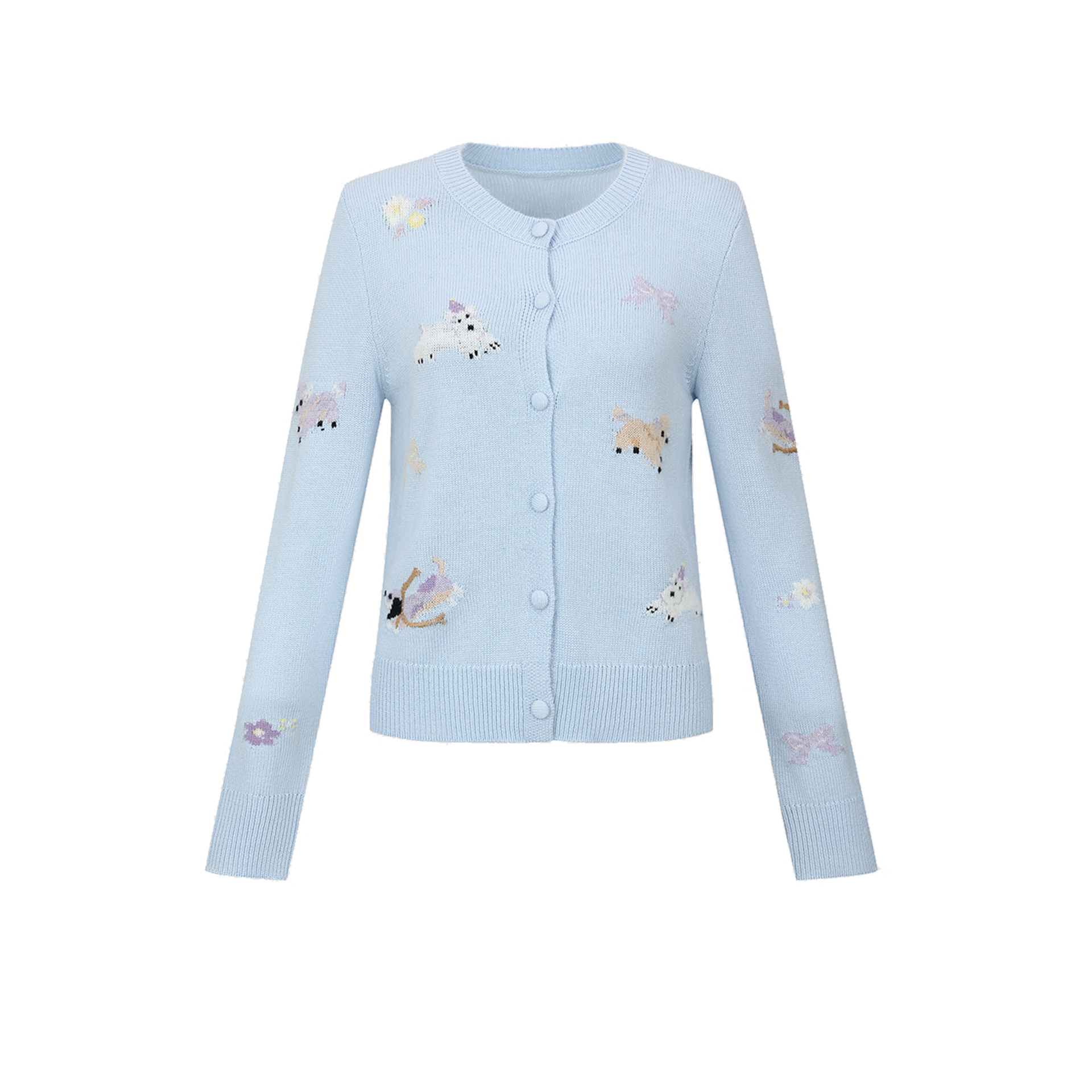 UR&DC2025冬季新款甜美减龄休闲萌宠提花排扣圆领长袖针织开衫女