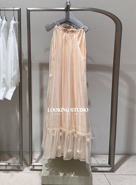 UR&DC2025夏季新款设计感休闲度假风立体花朵腰带绑带无袖连衣裙