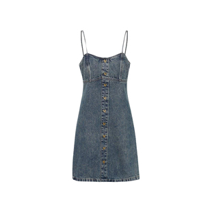 UR&DC2024夏季新款女装减龄休闲A型露肩纯色牛仔宝藏吊带连衣裙