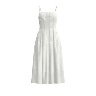 UR&DC2025夏季新款休闲度假风小白裙肌理吊带连衣裙收腰修身长裙