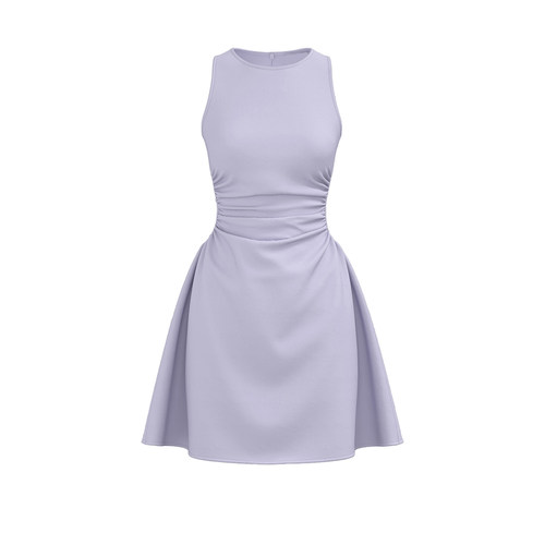 UR&DC2025春季新款高级感欧若风气质褶皱收腰显瘦紫色无袖连衣裙