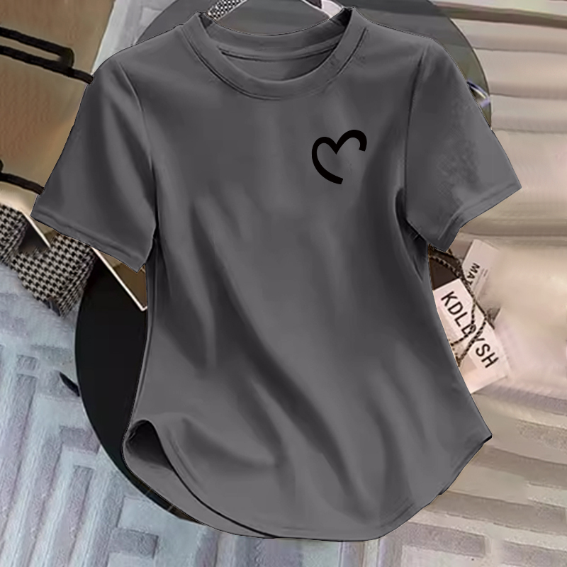正肩短袖t恤女2024年夏季设计感不规则修身显瘦弧形纯棉短款上衣