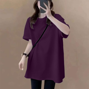 网红新款大码女装胖mmt恤短袖夏装宽松显瘦遮肚潮流中长款女士T恤