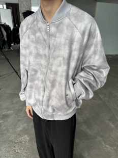 chute浅灰色扎染飞行员夹克Bomber廓形短宽360g麂皮绒棒球服帅