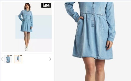 菲律宾 Lee正品代购女款2019年新款蓝色宽松长袖牛仔连衣裙 2l83