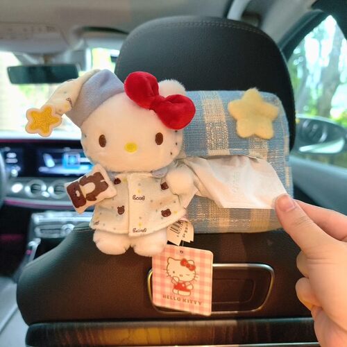 车载纸巾盒可爱毛绒玩偶车内装饰抽纸盒汽车kitty车用纸巾包挂件