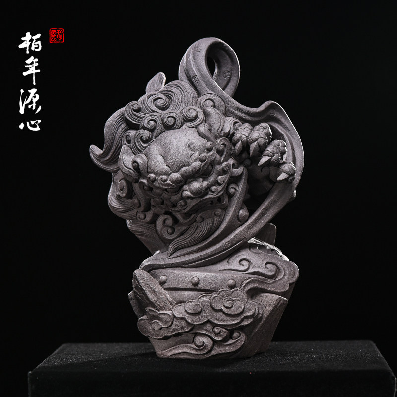柏年源心 吉柏年 精品紫砂茶宠雕塑摆件 唐狮 四大天王 风雨雷电