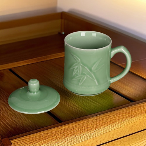 精品青瓷双面竹叶会议茶杯水杯