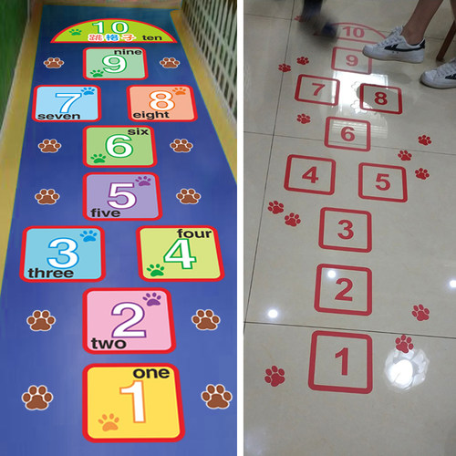跳格子学校儿童房数字游戏墙贴画
