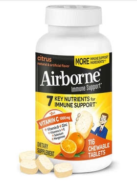 Airborne Vitamin C 1000mg维生素A、C、E锌硒紫锥花生姜免疫力
