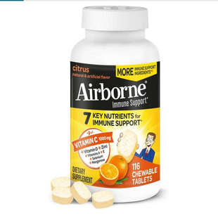 Airborne Vitamin C 1000mg维生素A、C、E锌硒紫锥花生姜免疫力