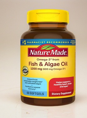 美国鱼油海藻油胶囊Omega 3 Fish Oil+Algae Oil心脑血管保健60粒