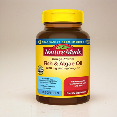 美国鱼油海藻油胶囊Omega 3 Fish Oil+Algae Oil心脑血管保健60粒