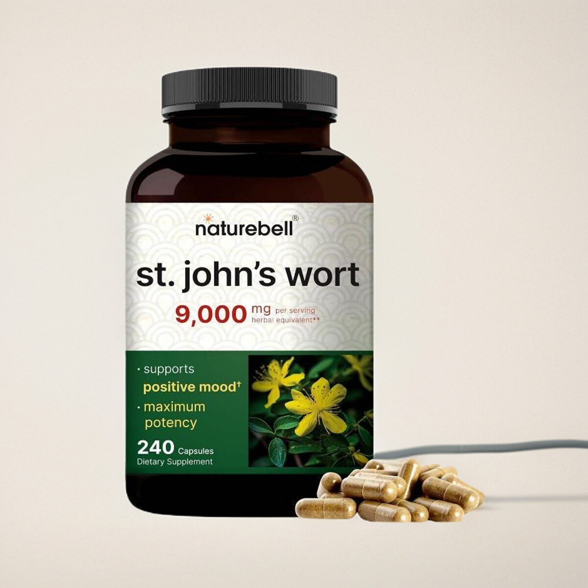 美国NatureBell St Johns Wort成人 圣约翰胶囊高含量 9000mg情绪