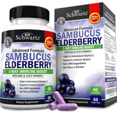 美国成人黑接骨木胶囊免疫力保健Elderberry 锌VC Immune60粒
