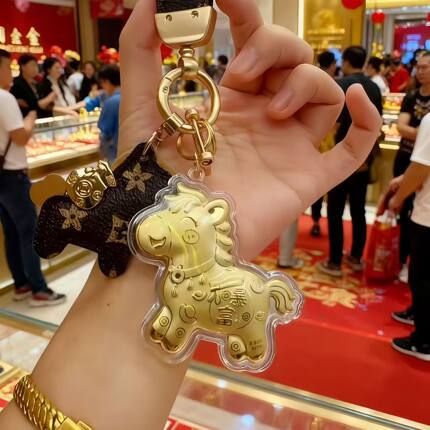 足金999水贝黄金马上有钱挂件马足金手机钥匙扣包挂挂件新年礼物