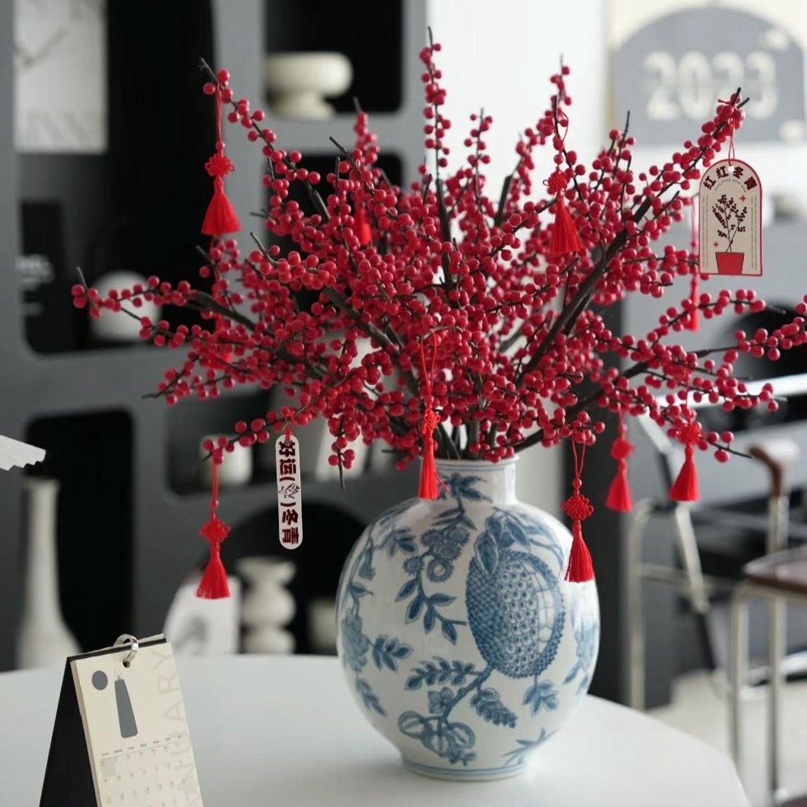 红果子发财果仿真花摆件客厅装饰红色冬青果假花浆果红豆乔迁订婚