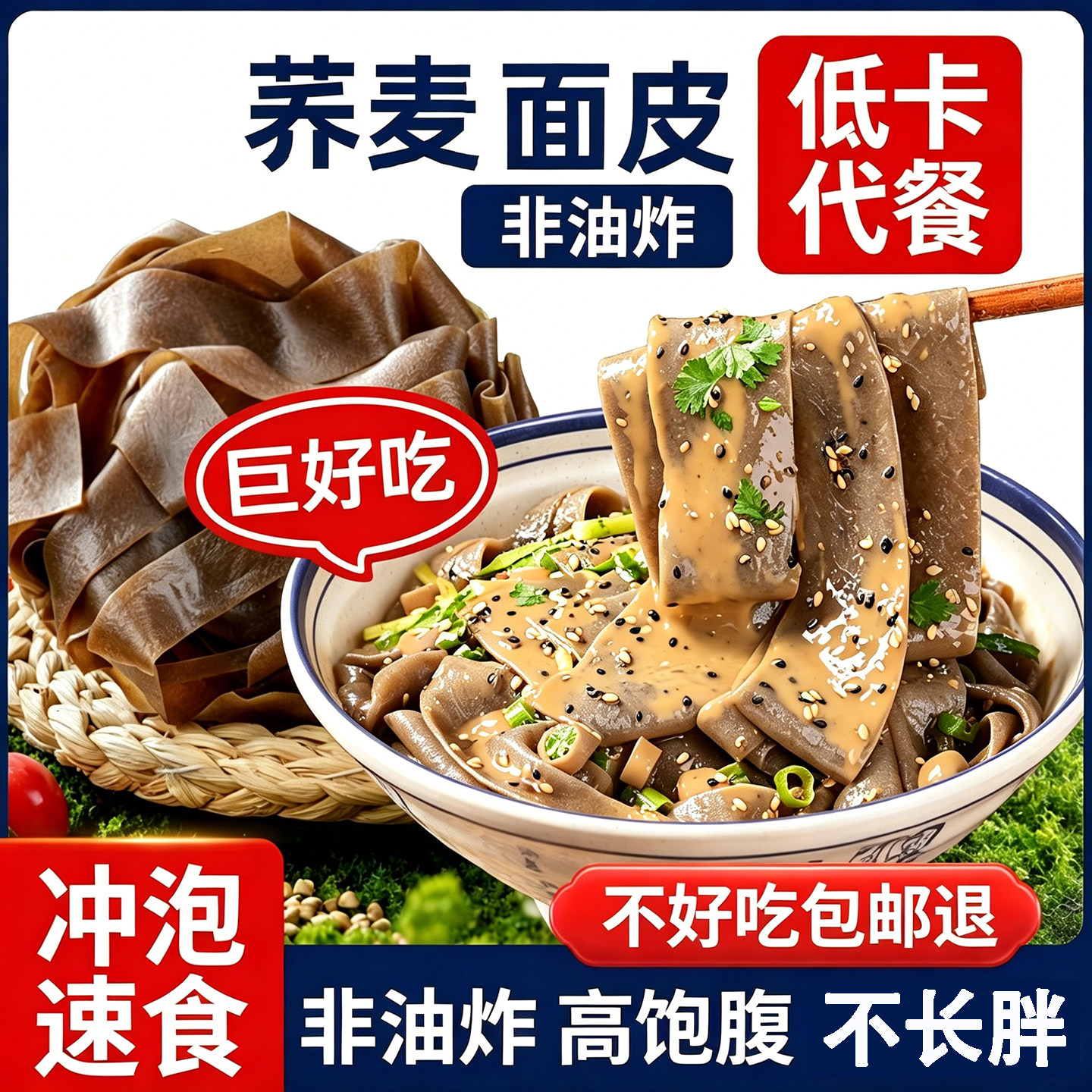 清真荞麦面皮免煮减0脂麻酱红油正宗夜宵方便面冲泡粗粮代餐主食