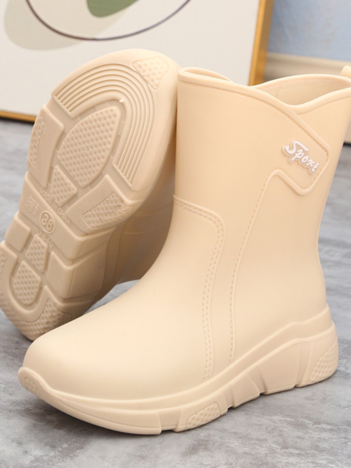 WINTER FLEECE RAIN BOOTS WOMENS FASHION THICK-SOLED ANTI-SLIP WORK COTTON RAIN BOOTS OVERSHOES INTEGRATED VELVET RUBBER SHOES MEDIUM WATER SHOES