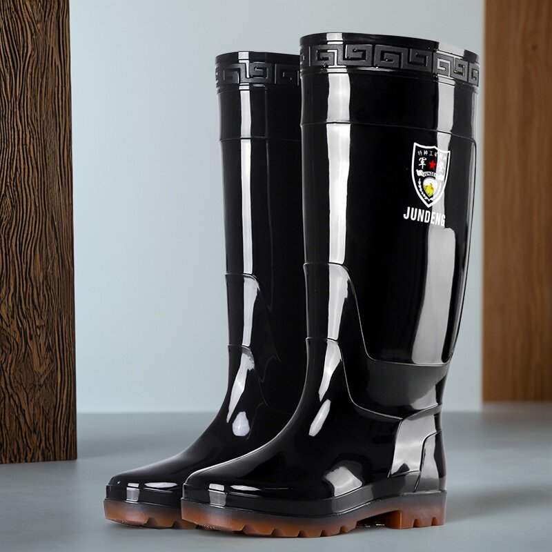 军登特高筒雨鞋男45cm户外徒步防水防滑厚底耐磨工地钓鱼雨靴胶鞋