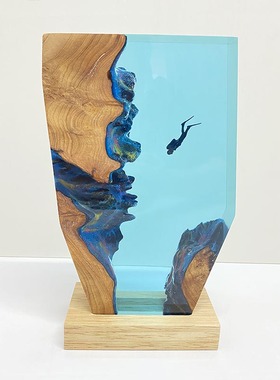 带灯光室内家居摆件实木树脂送礼