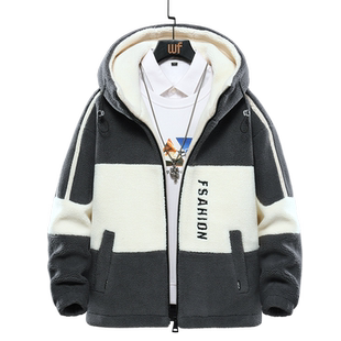 颗粒绒外套男士秋冬季2024年新款连帽加厚保暖青年男装羊羔毛夹克