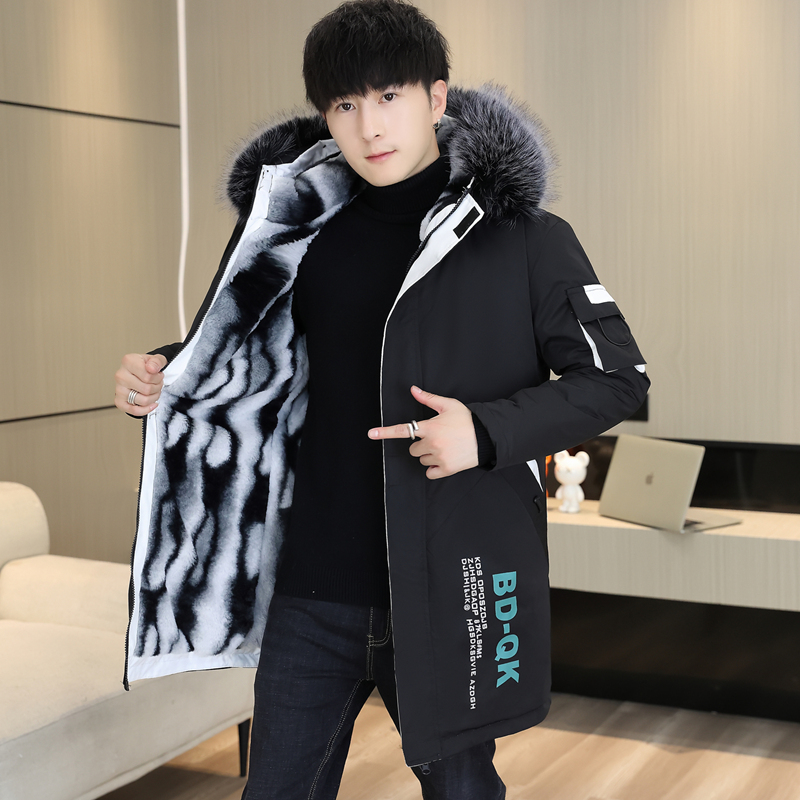 中长款外套男冬季2023新款加绒加厚棉服男装青年连帽棉袄保暖棉衣