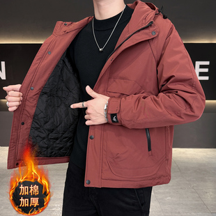 二棉外套男秋冬季新款加棉加厚保暖连帽冲锋夹克潮牌青年男装衣服