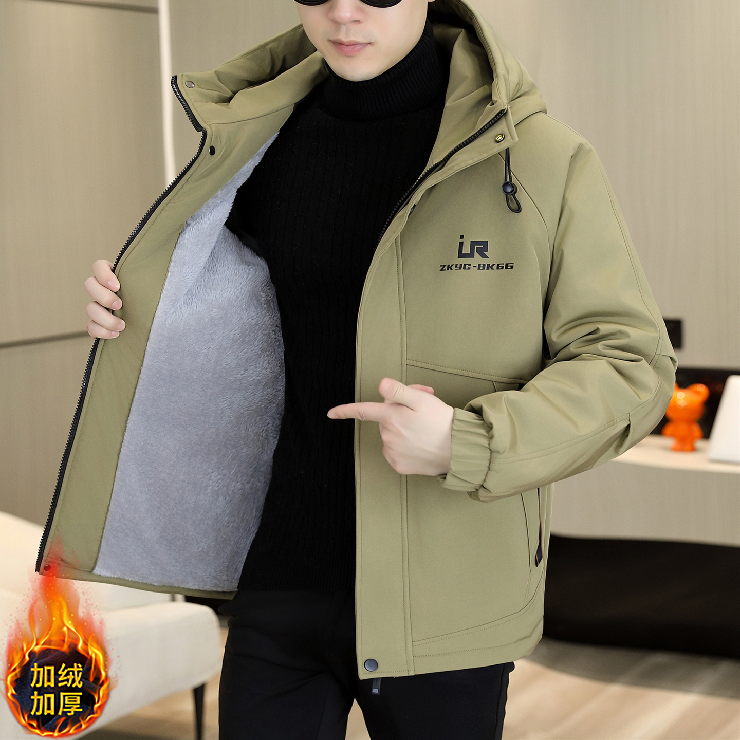 秋冬季新款加绒加厚外套男