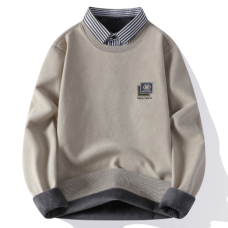 秋冬季加绒假两件针织毛衣