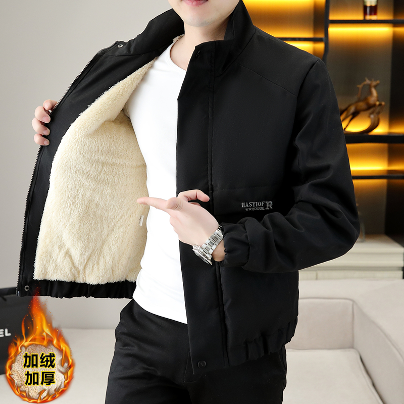 外套男秋冬季2024新款加绒加厚潮流帅气立领青年夹克衣服保暖男装